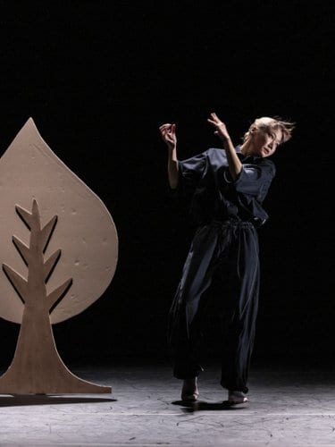 danseuse à coté d'un arbre en décors sur fond noir
