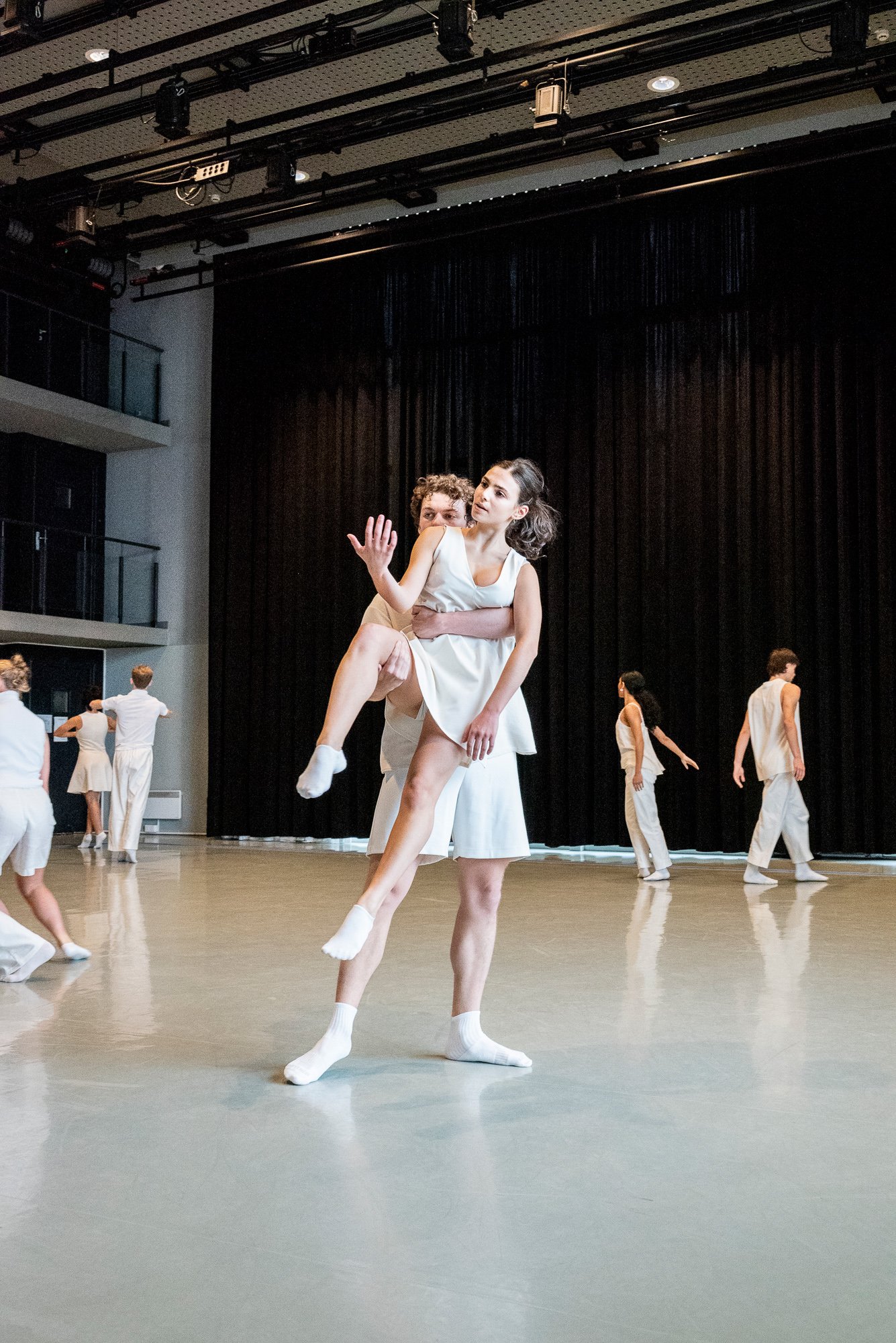 Two dancers training